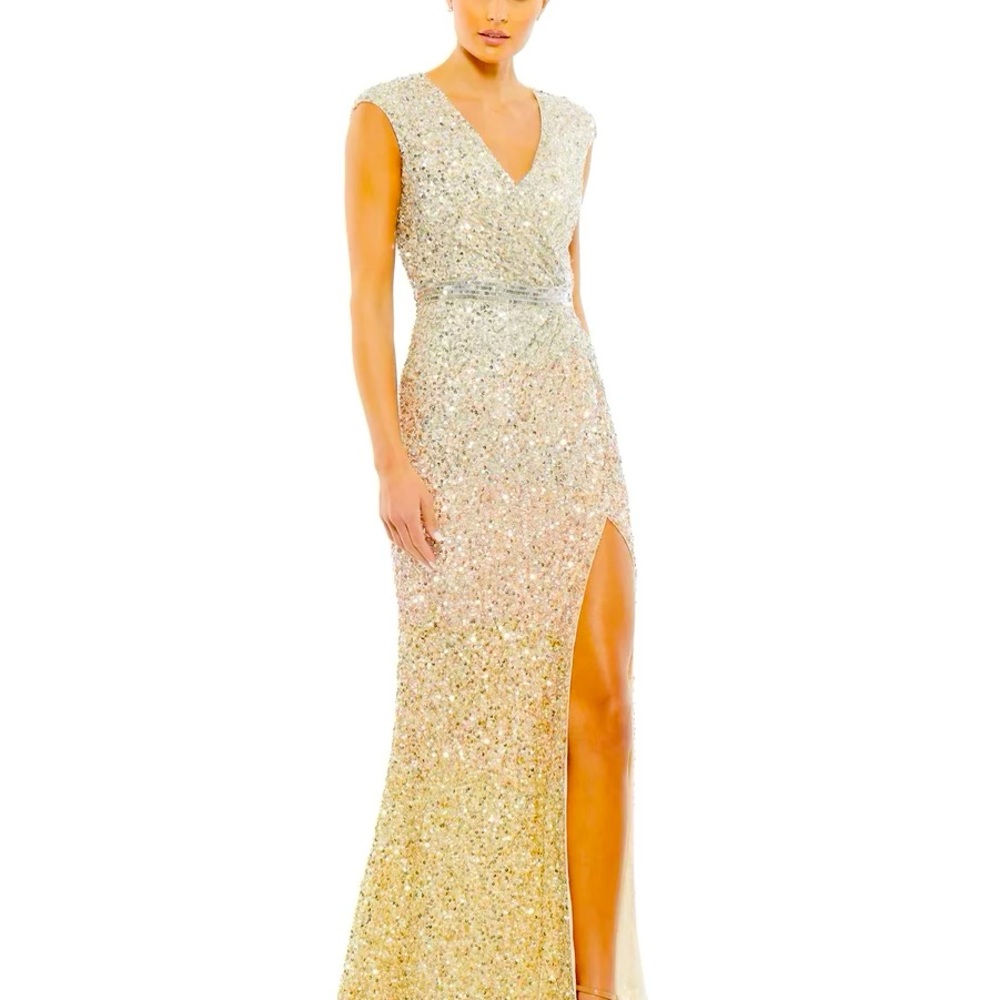 Mac Duggal Cap sleeve sequin high cut gown